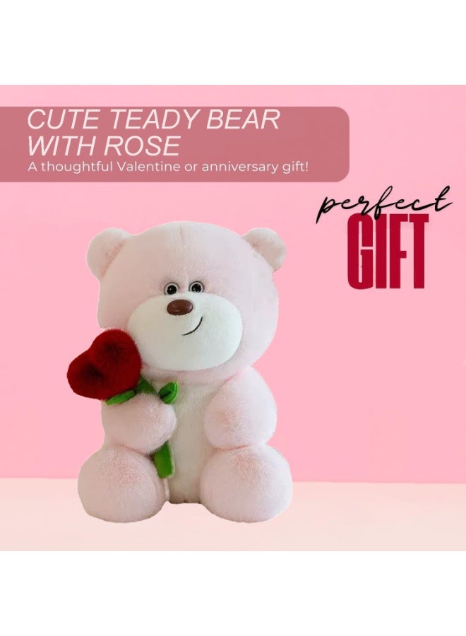 المنزل الذكي دمية دب تيدي من هوم سمارت تحمل وردة على شكل قلب أحمر، طولها 28 سم - لعبة محشوة ناعمة من القطيفة، هدية مثالية لعيد الحب والذكرى السنوية وأعياد الميلاد - Image 4